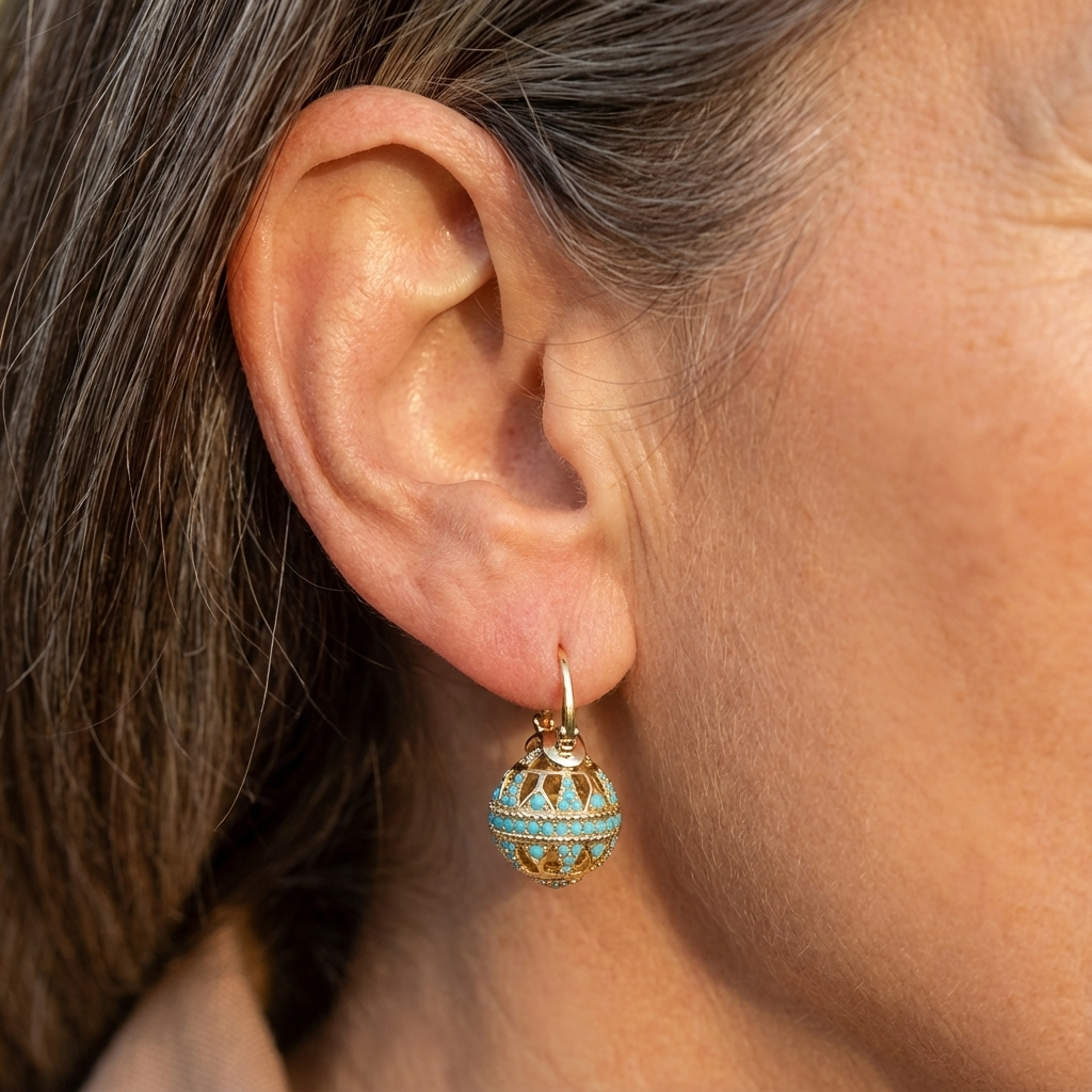 Turquoise Filigree Globe Drop Earrings