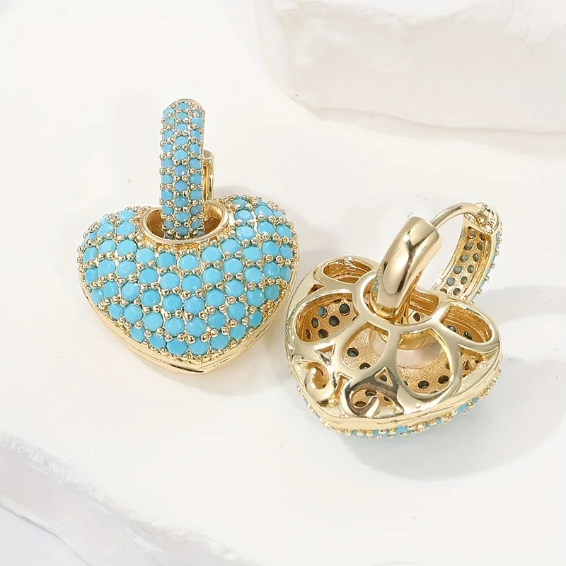 Turquoise Heart Pavé Lock Earrings