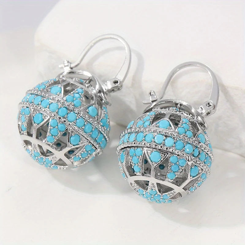 Turquoise Filigree Globe Drop Earrings