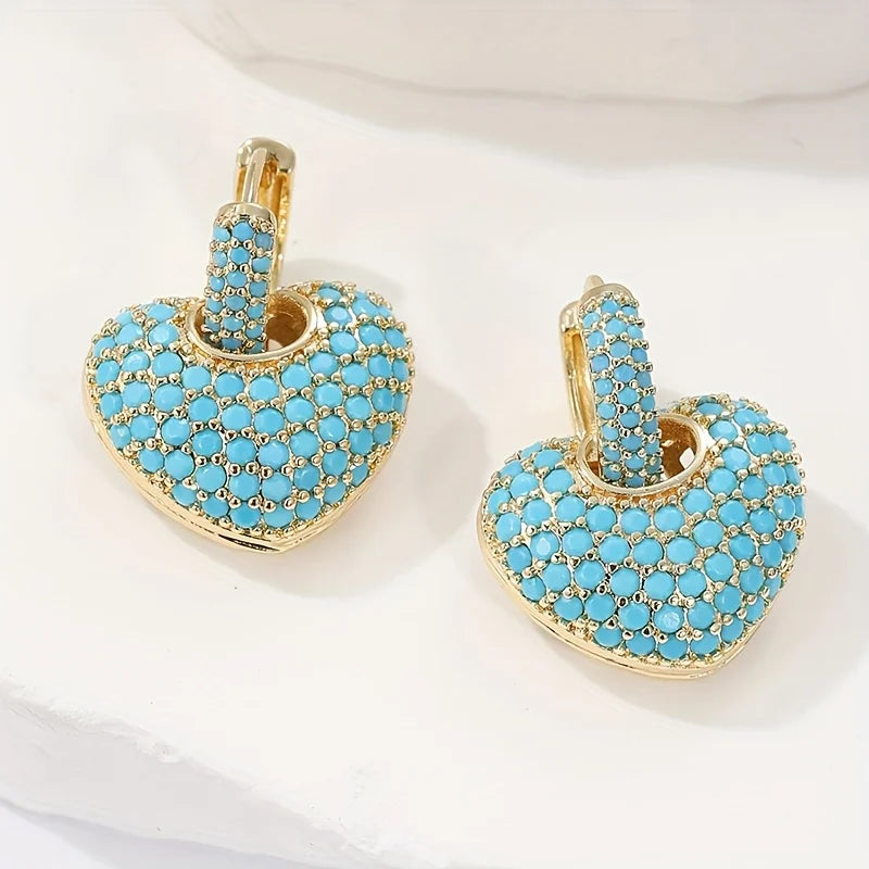 Turquoise Heart Pavé Lock Earrings
