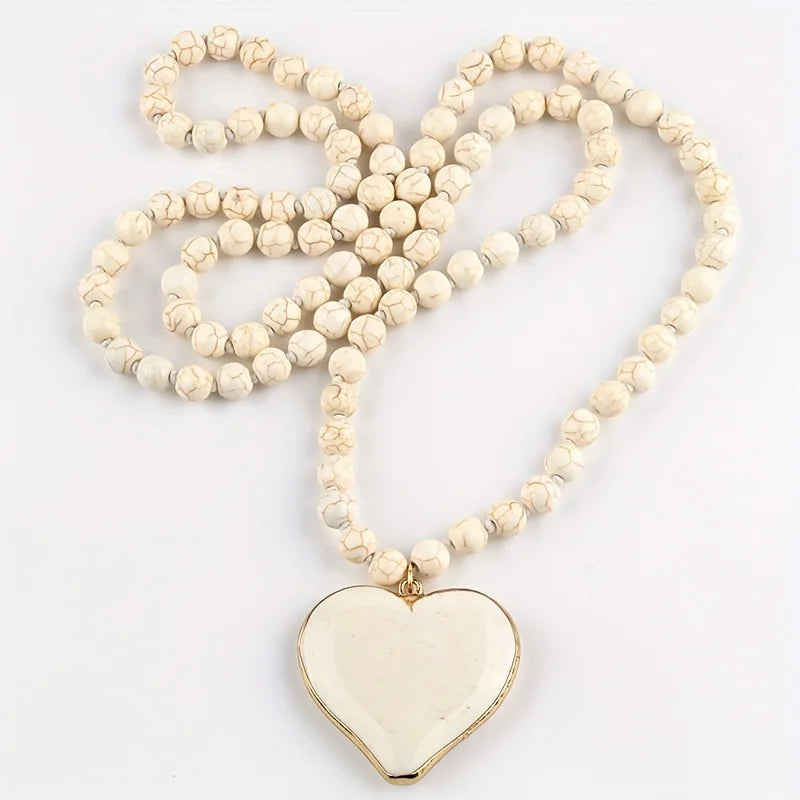 Turquoise Heart Gem Beaded Necklace