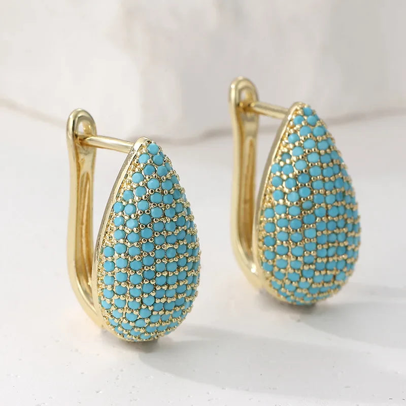 Turquoise Pavé Teardrop Hoop Earrings