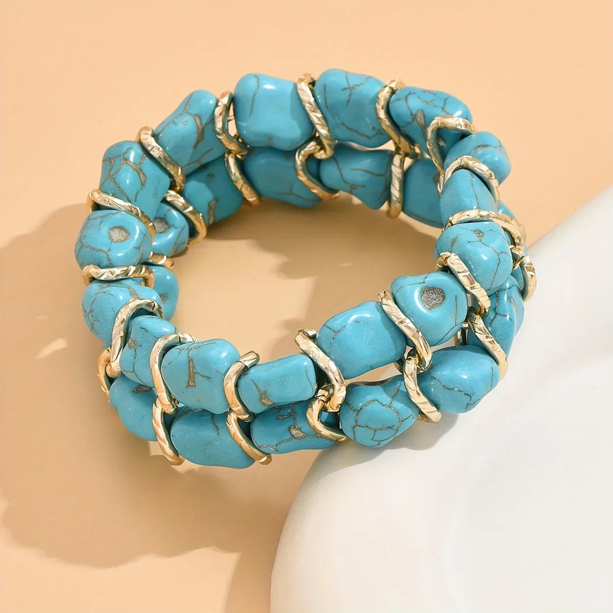 Turquoise Stone Woven Gold Bracelet