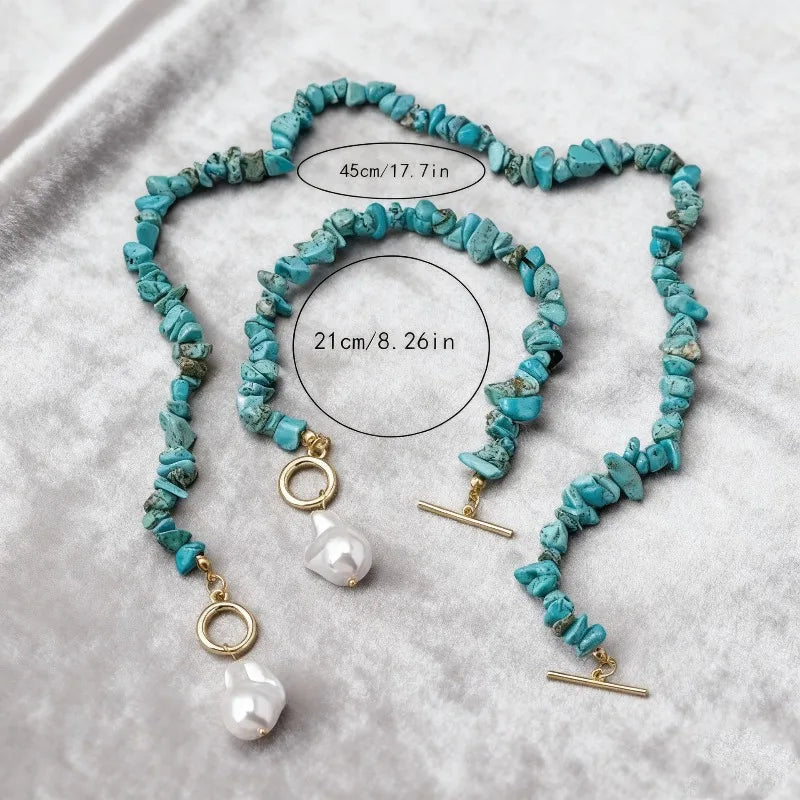 Turquoise Chip & Baroque Pearl Toggle Necklace